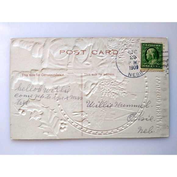 Santa Claus Christmas Postcard Saint Nick Toys Village Cottage Embossed 1909 - Picture 2 of 2